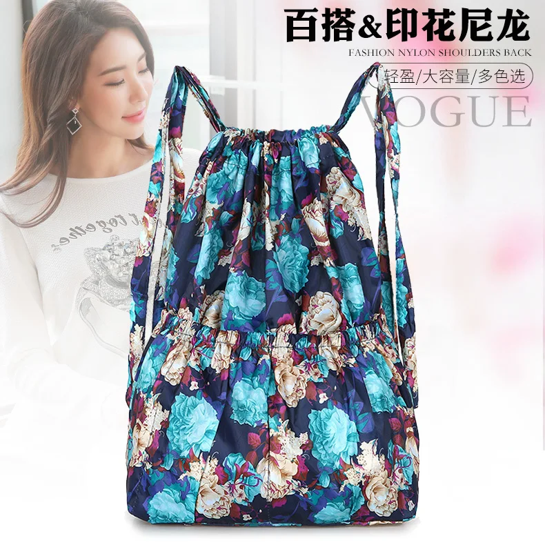 Mochila con cordón de flores para mujer, bolsa impermeable para entrenamiento al aire libre, gimnasio, playa, Oxford, 2019