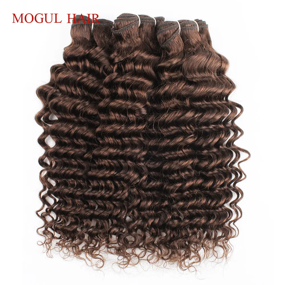 Color 4 Chocolate Brown Deep Wave Remy Human Hair Bundles 10-24 inch Indian Hair Weave Extensions Quality Last Long Mogul Hair