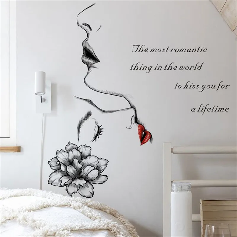 

1PCS New English Men And Women Kiss Wall Stickers For Bedroom Wall Decoration Stickers Pvc Creative Romantic30*60CM