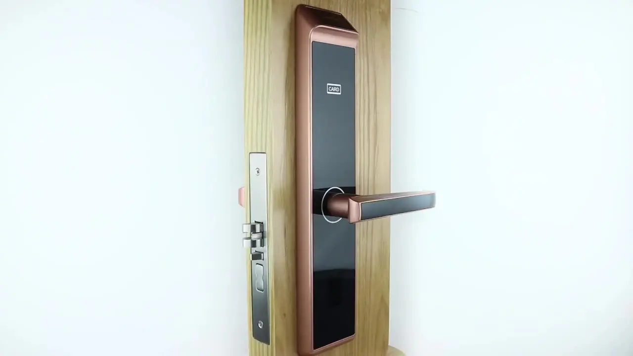 smart hotel door lock system contactless rfid key card door lock handle lock guangdong hyh hardware