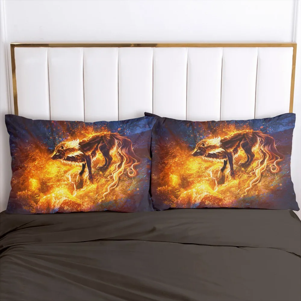 

3D Digital Printing Custom Pillow Case Pillowcase 50x70 50x75 50x80 70x70 Decorative Pillow Cover fire wolf Bedding Drop Ship