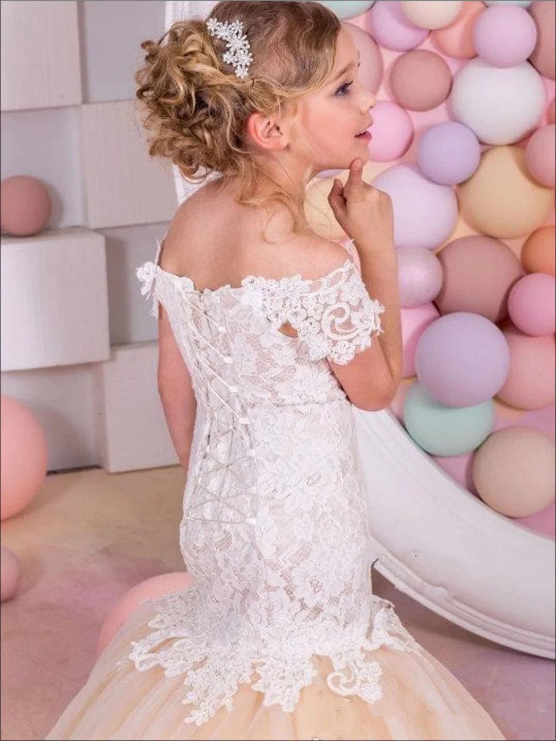 Vestido de primera comunión para desfile de niñas de sirena, ropa Formal de fiesta infantil de encaje de princesa, 4 5 6 7 8 9 10 años