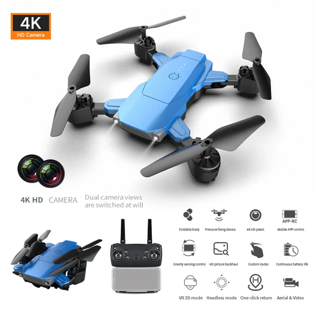 Квадрокоптер K2 с двойной камерой, Wi-Fi, FPV, 1080P, HD