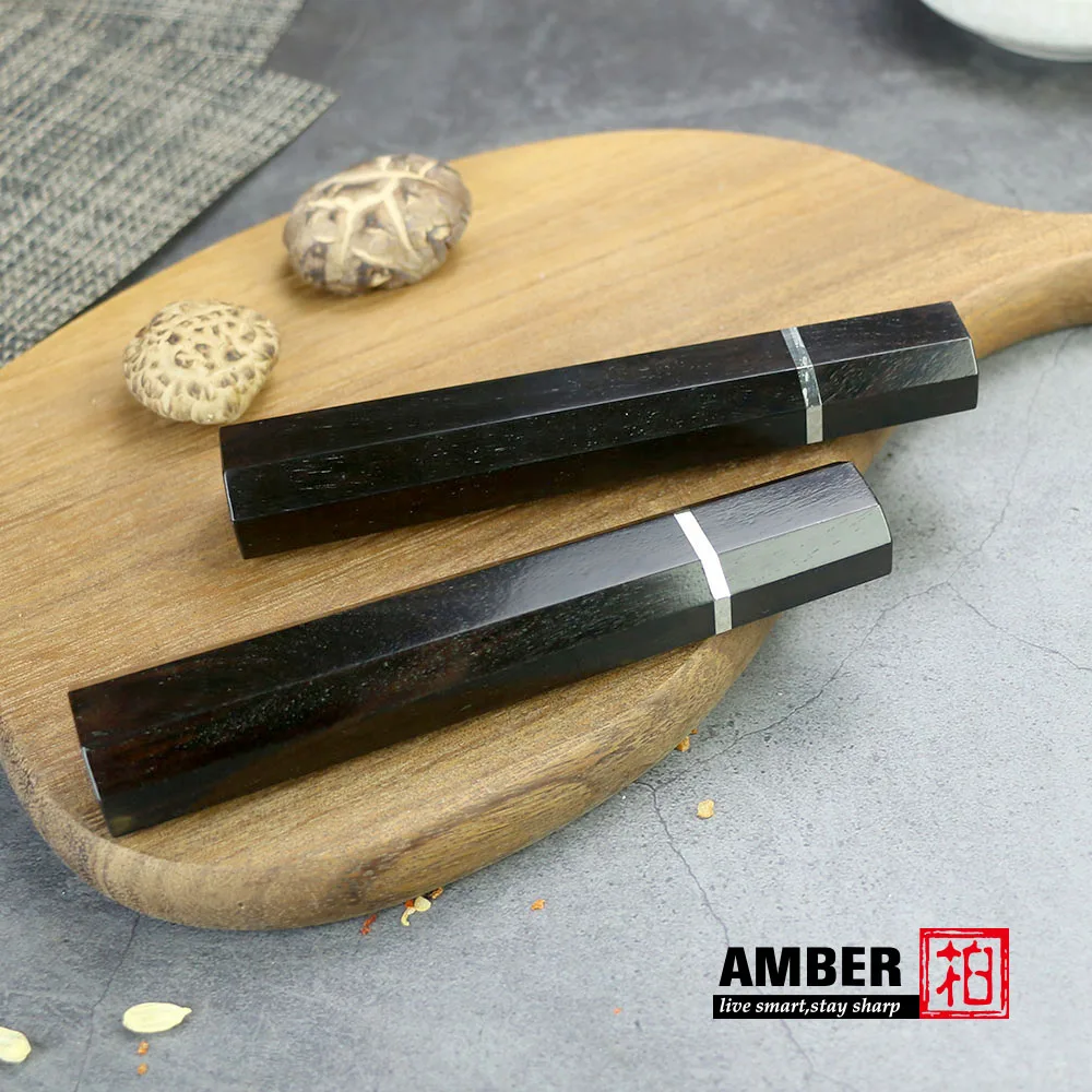 Amber Buffalo Horn Natural Black Ebony Wood Handle Octagonal Handle Crafts Manual DIY Semi-finished Damascus Knife Handle