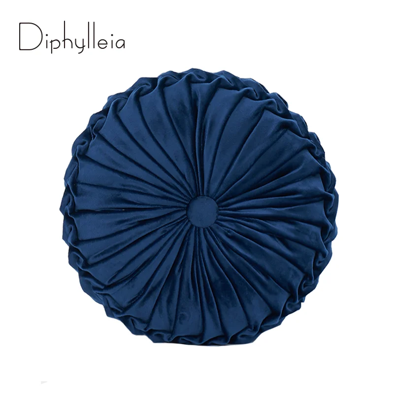 Diphylleia Velvet Pleated Round Floor Cushion Pillow Pouf Throw Home Sofa Decor Luxury Round Tatami Seat 35x35cm Macaroon Colors