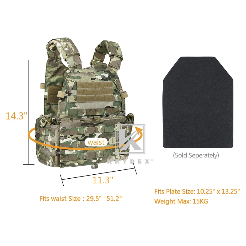 KRYDEX 500D Tactical Hunting Vest Combat Body Armor Plate Carrier Vest with Radio Magazine Pouch Combat Paintball Gear 6094