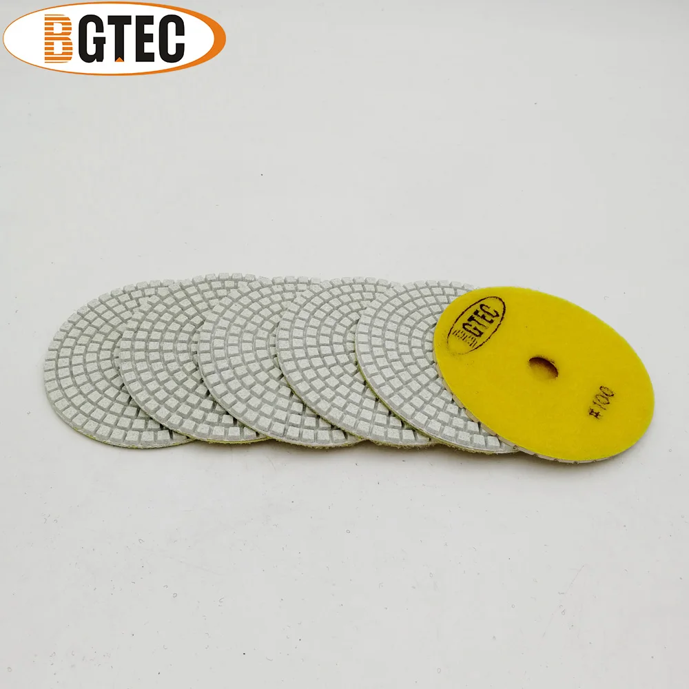 BGTEC 4 بوصة 6 قطعة #100 الرطب الماس مرنة ألواح التلميع 100 مللي متر الجرانيت والرخام والسيراميك قرص الطحن
