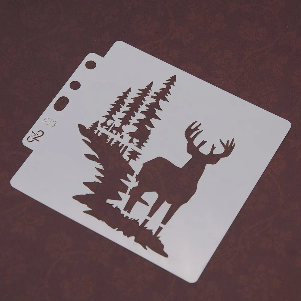 14x13cm Christmas Forest Deer DIY Layering Stencils Painting Scrapbook Coloring Embossing Album Decorative Template