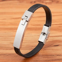 XQNI Combination Connecting Accessories Stainless Steel Men's PU Leather Bracelet Black Bracelet Jewelry Birthday Gift