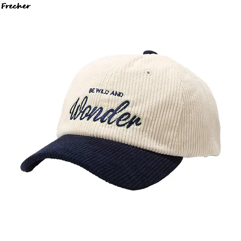 Casquette de baseball en velours côtelé brodée de lettres vintage pour hommes et femmes, chapeaux d\'hiver chauds, casquettes hip hop, visage frais,