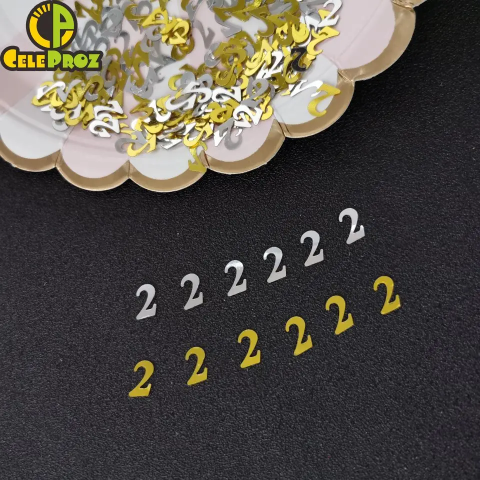 15 grammi numero coriandoli oro argento cifre 2 paillettes Paillete per il secondo anno compleanno anniversario evento decorazione festa fornitura