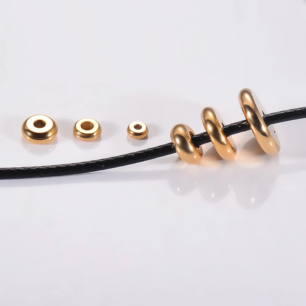 50Pcs/Lot Stainless Steel Spacers Beads Flat Round Loose Spacers Beads Charm For DIY Jewelry Making Finding