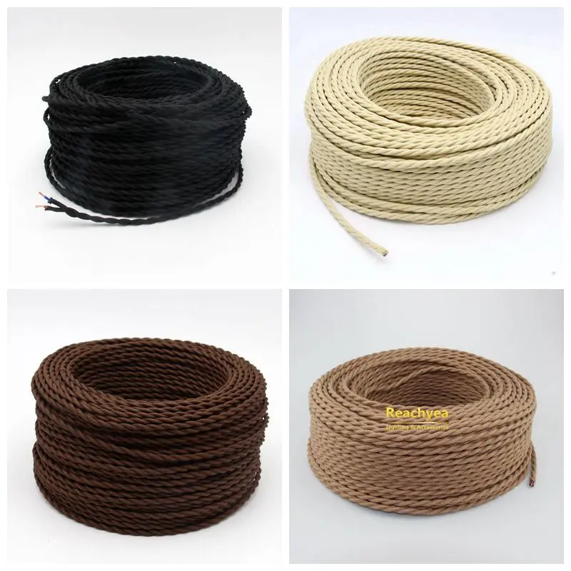 

50m/100m 300V VDE 2 Core 0.75mm Textile Cable Twisted Wire Retro Light Cord