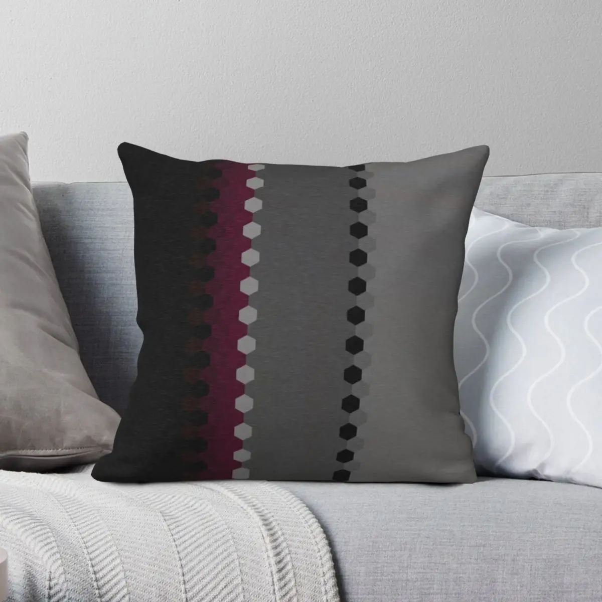 Modern Burgundy Black Grey Dot Stripes Square Pillowcase Polyester Linen Velvet Zip Decorative Pillow Case Bed Cushion Cover