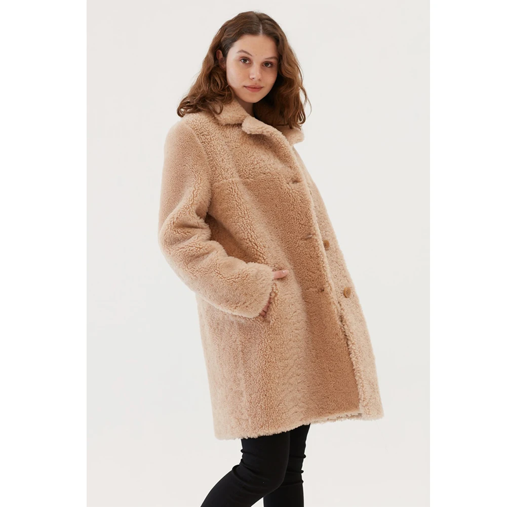 Denny & Dora-Manteau en peau de mouton classique pour femme, manteau en fourrure de dinde, veste en cuir longue, manteau en laine pour femme, combinaison d'hiver la plus chaude