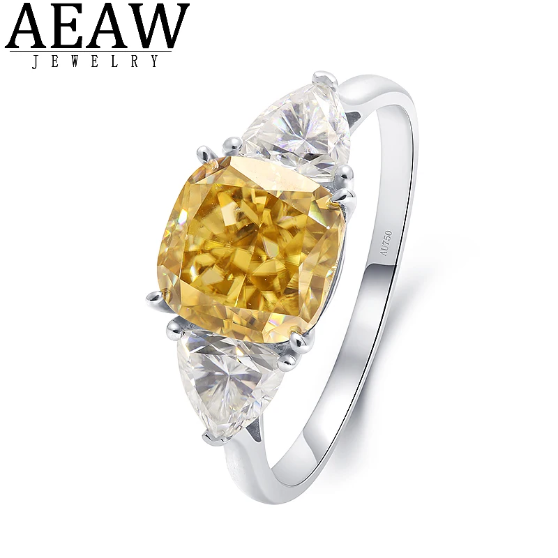 3.0ct 8.5mm Fancy Vivid Yellow Color Cushion Moissanite VVS1 14K White Gold Ring Jewelry Anniversary Girlfriend Gift