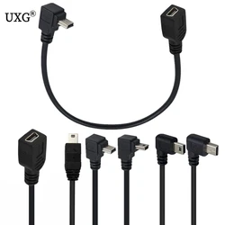 Mini USB 5pin rozszerzenie męskie i żeńskie kabel przedłużacz Adapter danych kabel przewodzący kąt prosty 90 stopni przewód 25cm