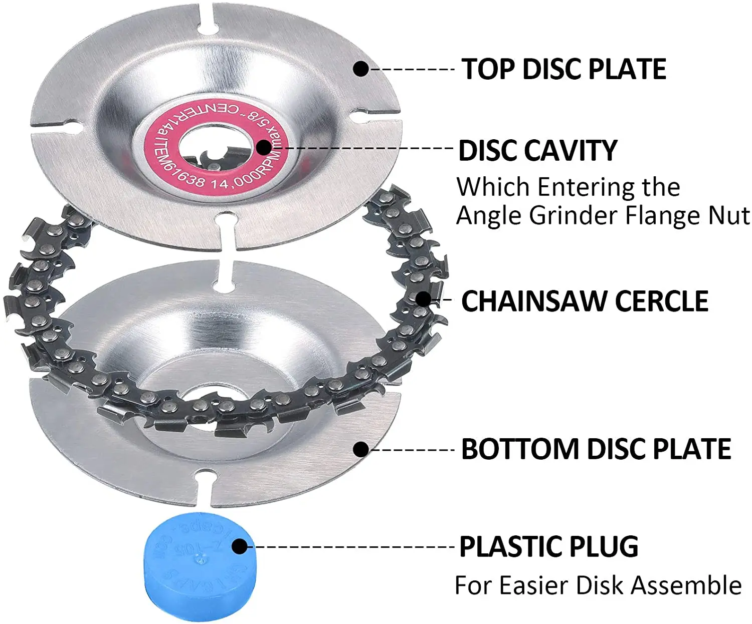 JOSaw-Disque de meulage pour scie à chaîne en saillie, lame de scie à 22 dents, 4 po, 5,8 po, 4 po, 3 pièces de cowclets, meuleuse