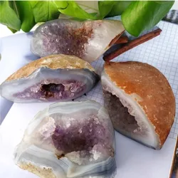Natural Agate Rough Stone Raw Mineral Crystal Hole Cut Purple Cluster Chakra Healing Crystal Ornaments