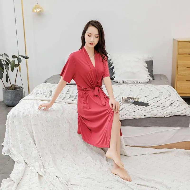 Kimono Bathrobe Dress Sleepwear Home Clothing Casual Cotton Bride Bridesmaid Wedding Robes Comfortable Modal Solid Robe Gown