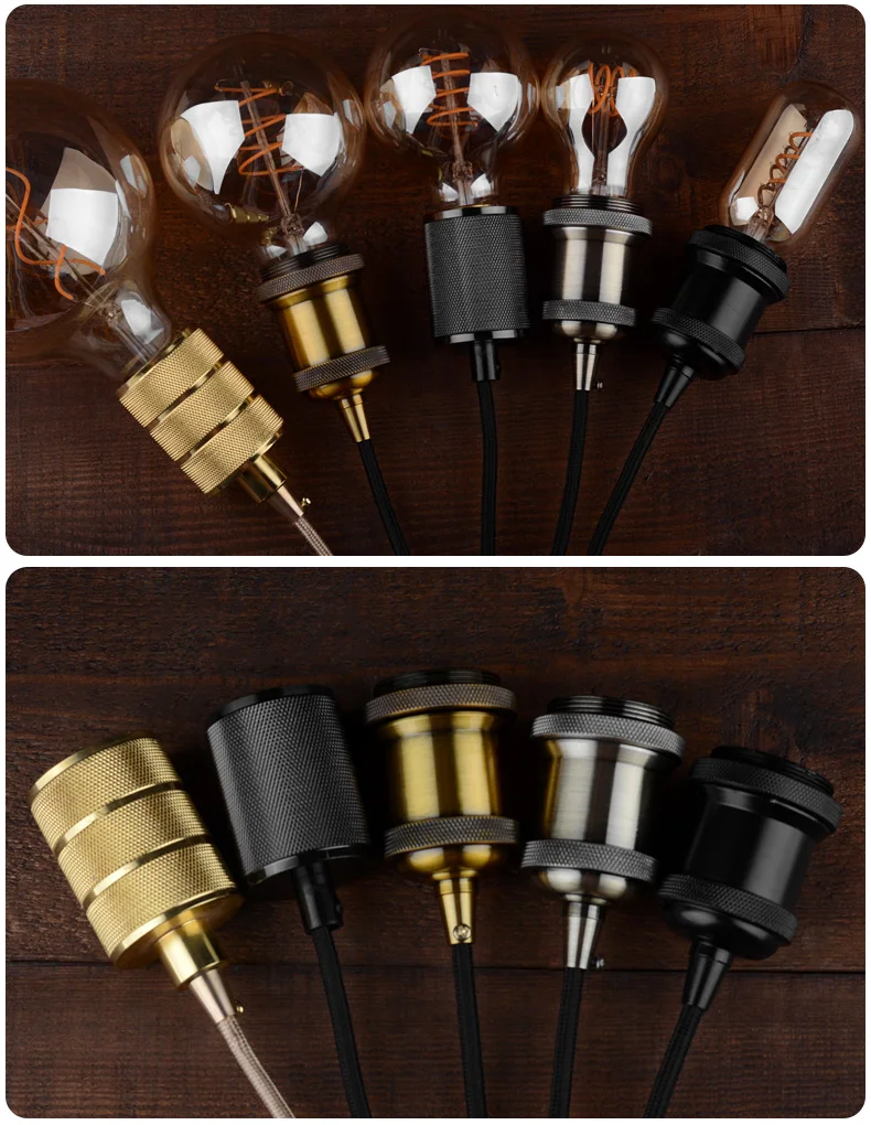 Edison light bulb chandelier E27 screw mouth bar teahouse retro lamp holder with wire hanging matching lamp holder
