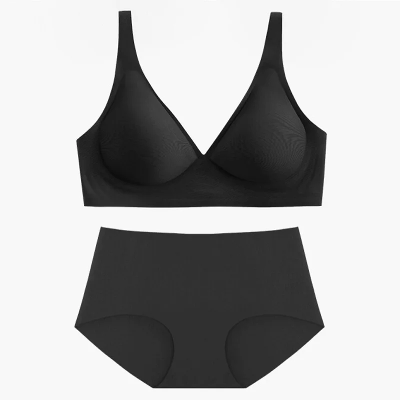 Women Seamless Bra Set Deep V Wireless Brassiere Briefs Sexy Lingerie Soft Bra Women\'s Comfy Underwear Set Female Intimates