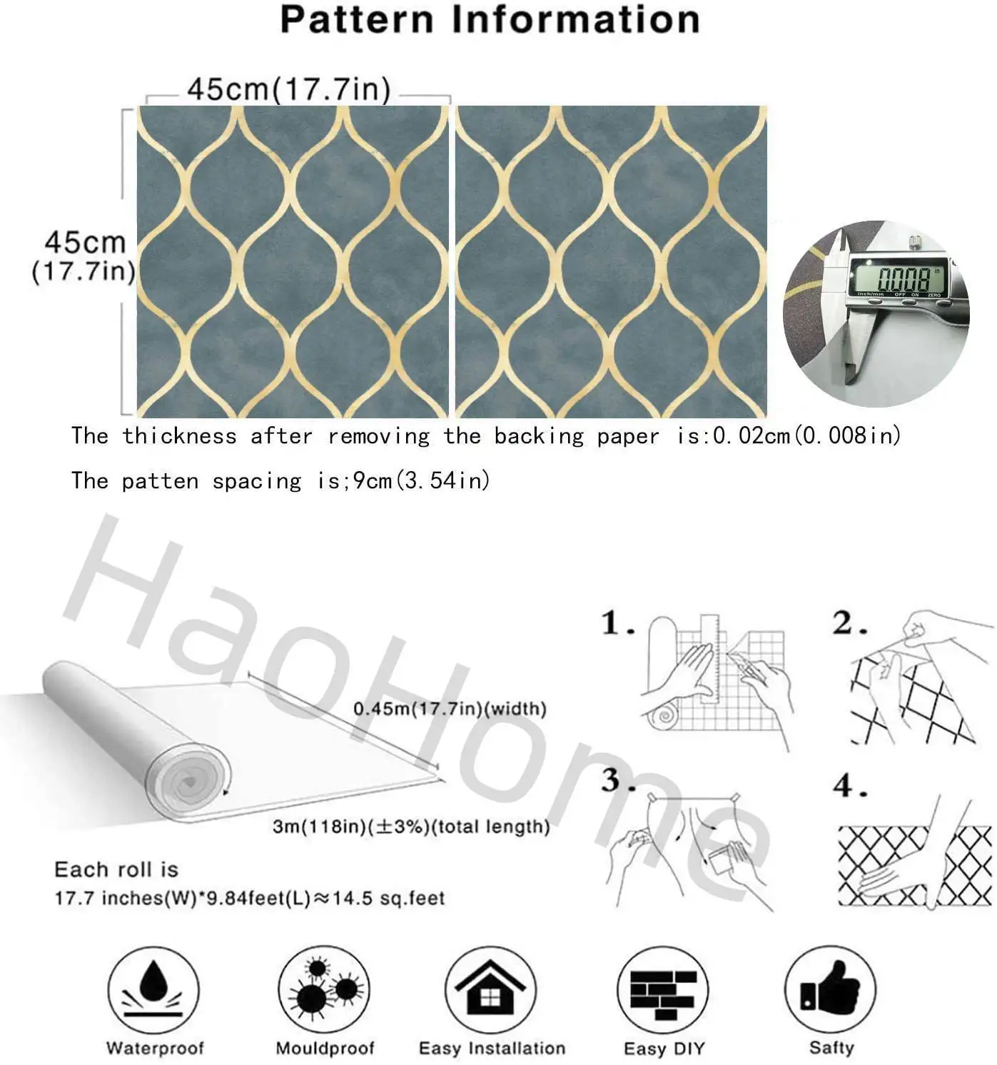 Modern Golden Striped Self Adhesive Wallpaper Circle Peel and Stick Contact Paper Removable Waterproof Vinyl Wall Covering