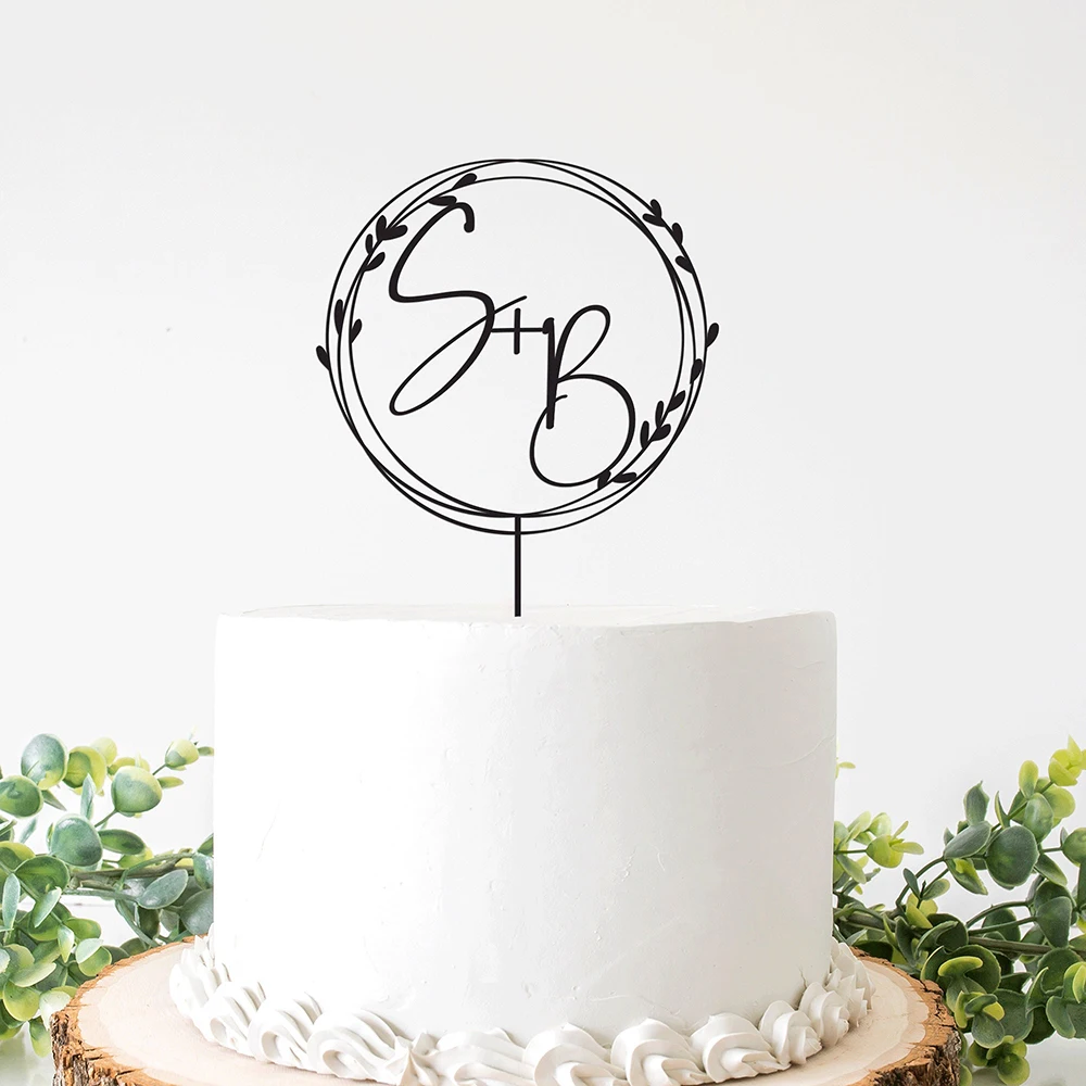 Personalized Two Initial Cake Topper Custom Wedding Birthday Anniversary Baptism Cake Toppers Party Decoration Elegant Rustic