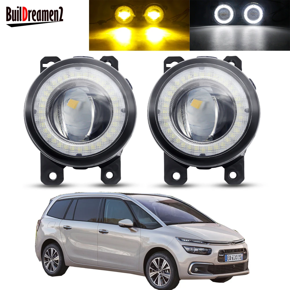 2 X Angel Eye Fog Light Assembly Car LED Lens Fog Daytime Running Lamp DRL 12V For Citroen C4 Coupe Hatchback Picasso 2004-2015