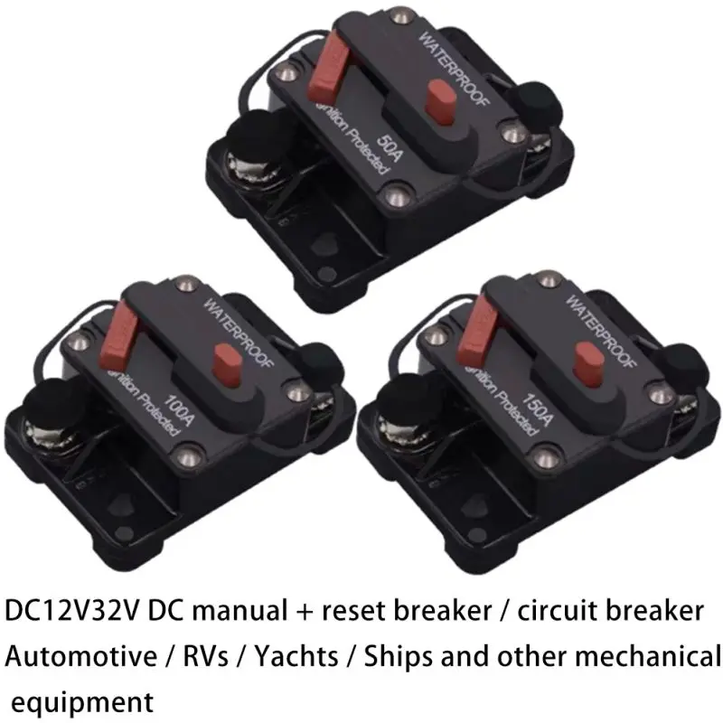 Waterproof 30A-300A Circuit Breaker Trolling with Manual Reset Car Boat Manual Power Protect for Audio System Fuse Car 12V-48VDC