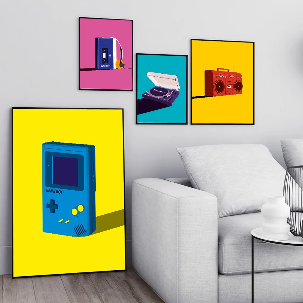 

Retro Walkman Record Deck Poster Cassette Player Pop Art Prints Music Canvas Painting Modern Boombox Game Boy Room Wall Decor