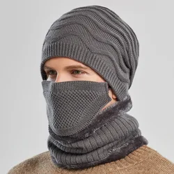 HT3488 Men Beanies Winter Hat Scarf Set Men Warm Double Layers Knitted Hat Scarf with Mask Male Winter Riding Earflap Beanie Hat