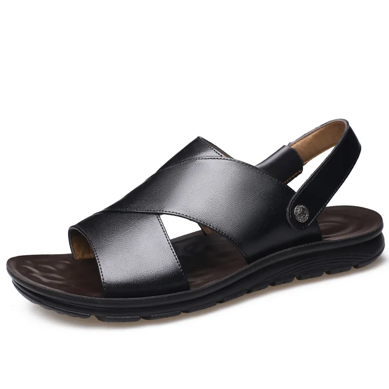 Made Brand Men Sandals Slip-on Pu Leather Beach Mens Slippers Platform Black Male Sandals Rubber Shoes Drop Shipping f458