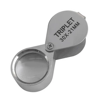 30X 折りたたみジュエリー虫眼鏡ポケット顕微鏡 Lupas ハンドツール宝石商識別用メタルシルバー 30*21 ミリメートル