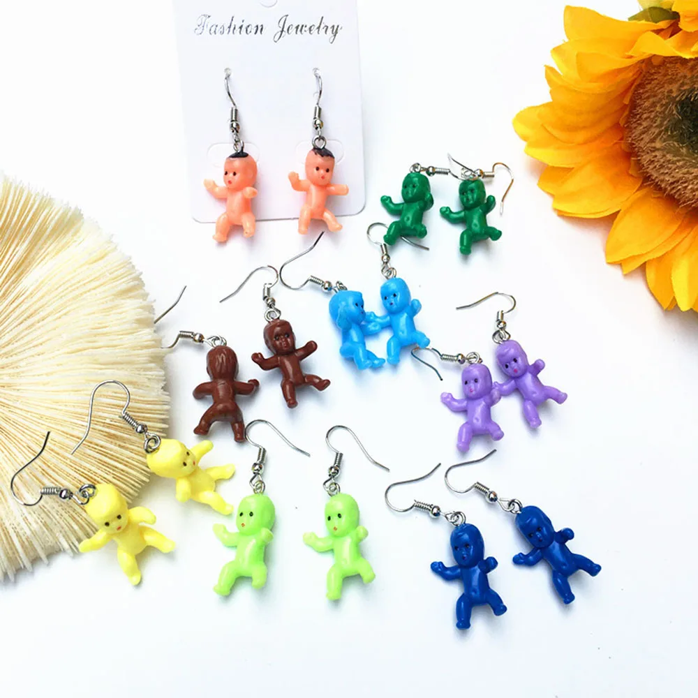 Funny Baby Doll Shape Colorful Dangle Earrings For Women Girl Creative Harajuku Cool Drop Earrings Party Statement Jewelry image 2