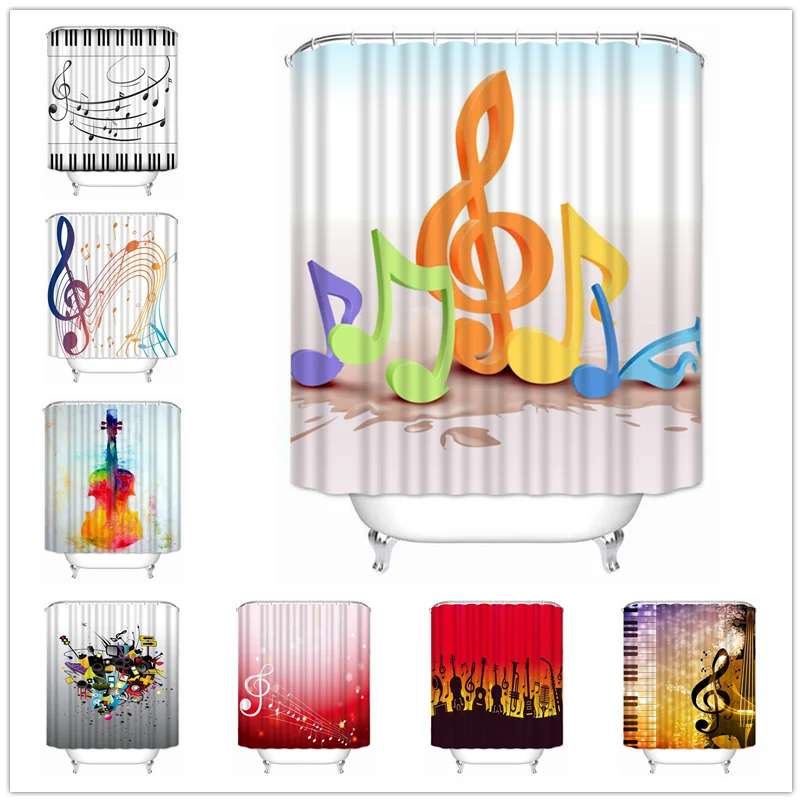 

Musife Custom High Quality Music note Shower Curtain Waterproof Bathroom Polyester Fabric Bathroom Curtain