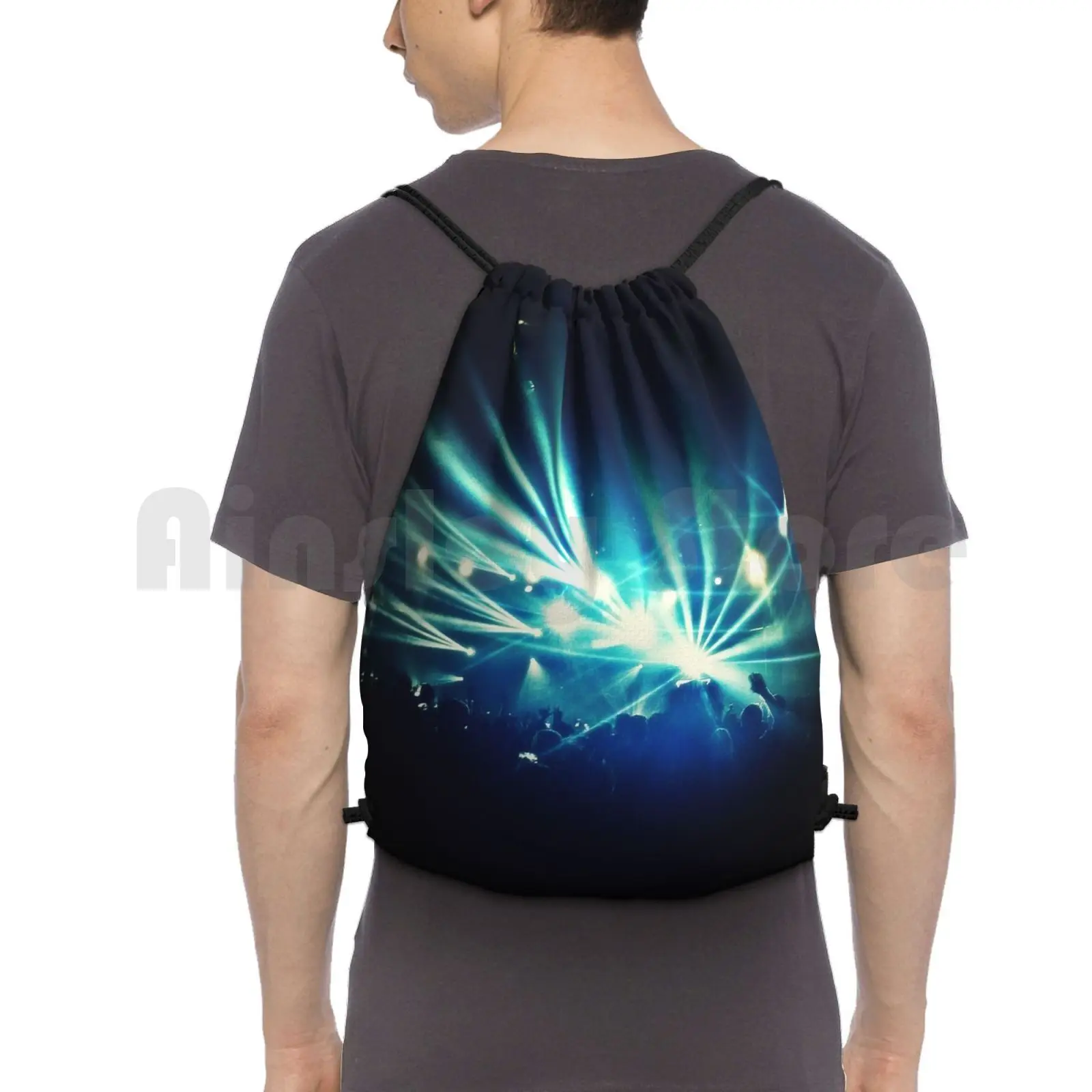 Rave Backpack Drawstring Bag Riding Climbing Gym Bag Rave Techno Lights Blue Black Festival Music Pixlr Scotland