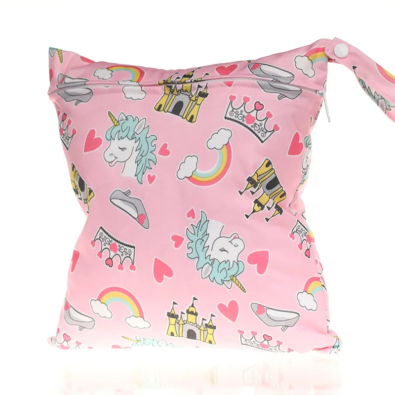 Wet Dry Bag With Zippered For Baby Diapers Newborns Waterproof Reusable Printed Single Pocket Nappy Storage Bag 28* 30cm