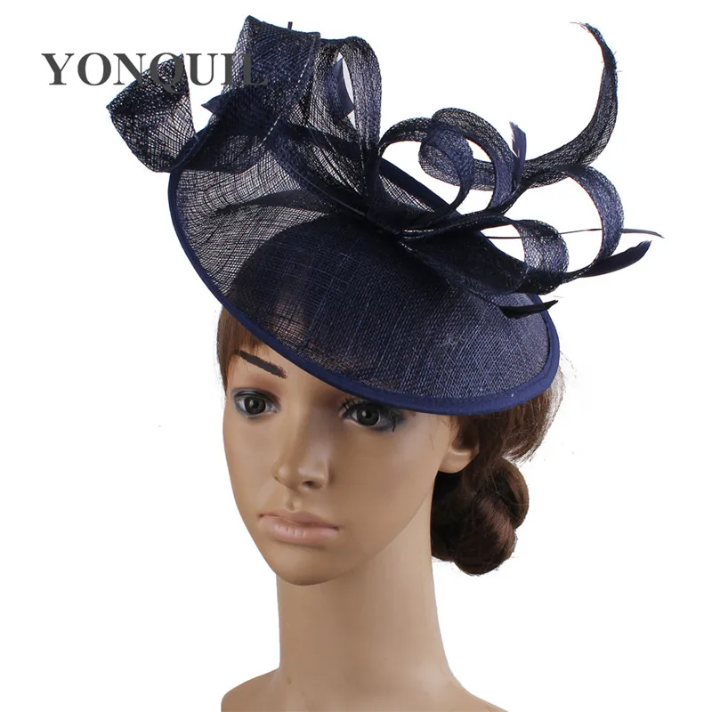 Formal Women Wedding Chuch Hat Bride Mariage Chapeau Ladies Party Occasion Derby Fascinator Sinamay Hat With Headband Accessory image 6