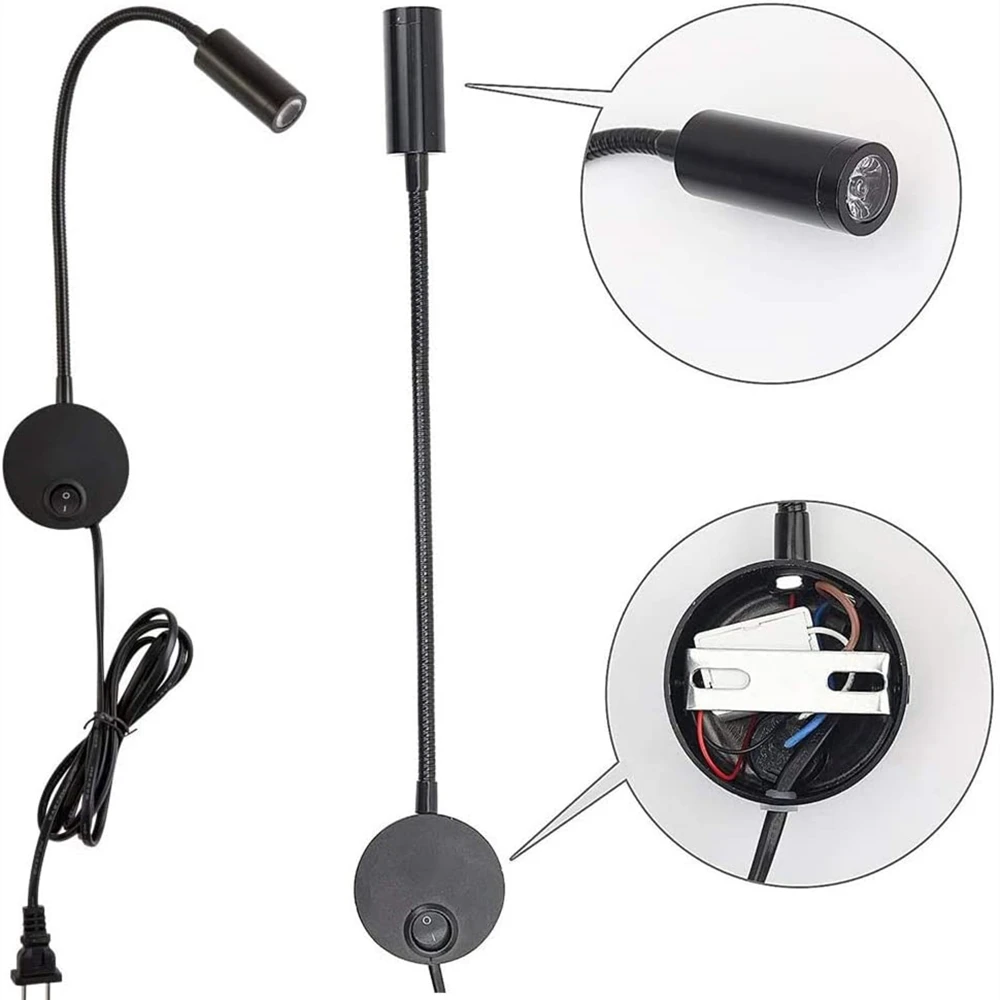 Topoch Plug in LED Reading Lamp with Rocker On/Off Switch Adjustable Bunk Bed Light AC100-240V for Nightlight Illumination Decor