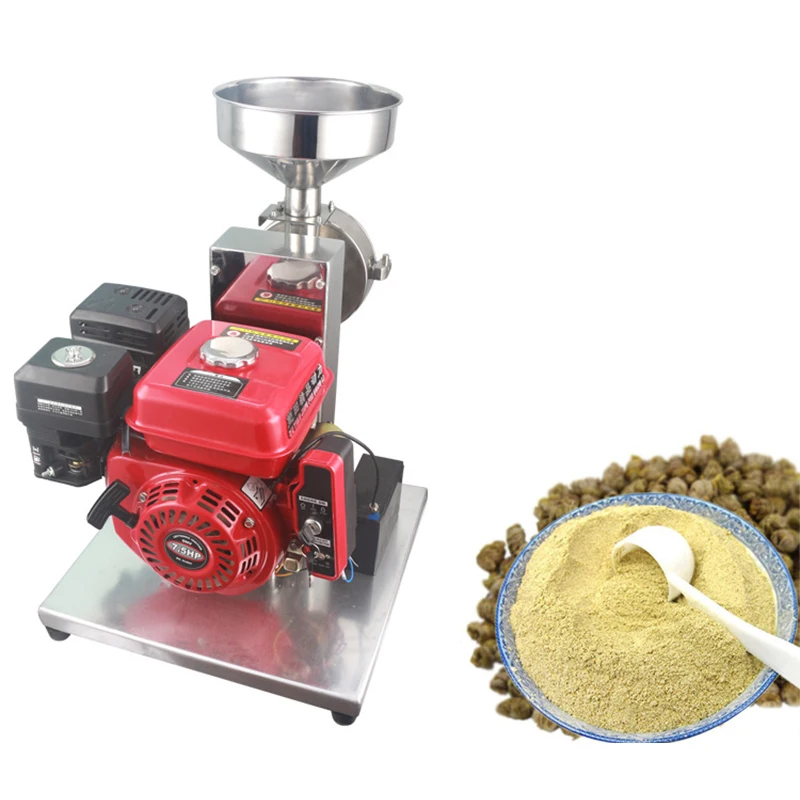 상업용 스테인레스 스틸 가솔린 엔진 그라인더 20-50kg/h 이동식 곡물 제분기 분쇄기 이동식 분쇄기