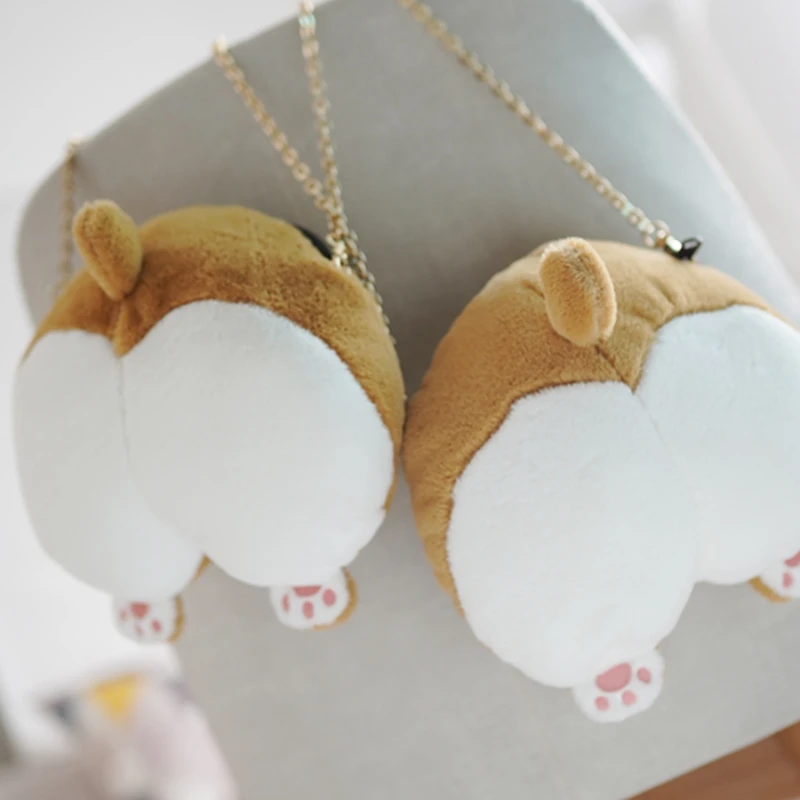 Novelty Corgi Plush Messenger กระเป๋า Hip กระเป๋าสตางค์การ์ตูนสัตว์ตุ๊กตาสุนัขกระเป๋าเป้สะพายหลังเด็กของเล่นของขวัญ