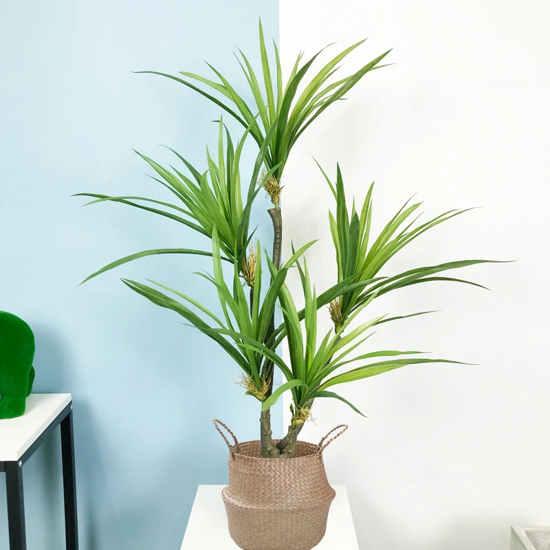 88/55cm Large Artificial Dracaena Plants Tropical Potted Tree Fake Plastic Palm Leafs Cycas Plant For Home Garden Indoor Decor