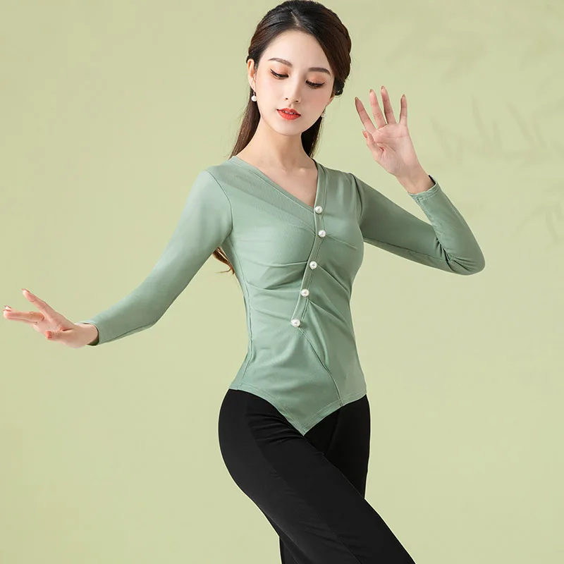 

Latin Dance Practice Tops For Women Adult Long Sleeve Irregular Shirt Professional Oriental Classical Dance Costumes DQL6558