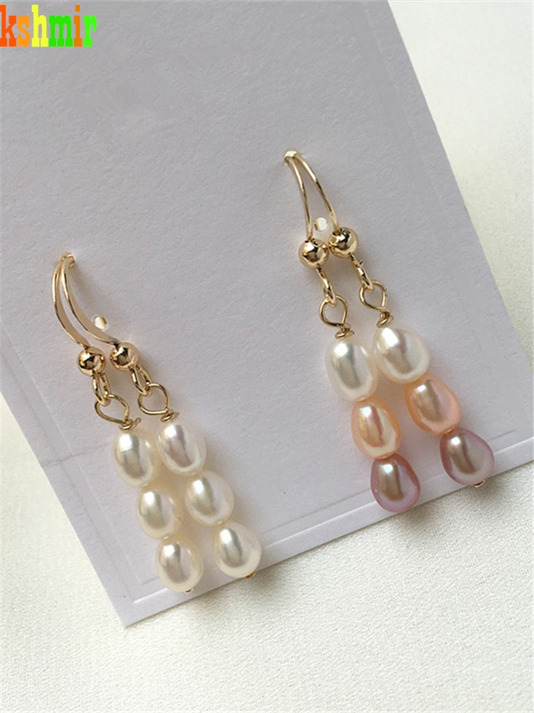 kshmir 2021 New natural freshwater pearl long earrings fashion simple tassel ear hook jewelry pearl size 5-6mm