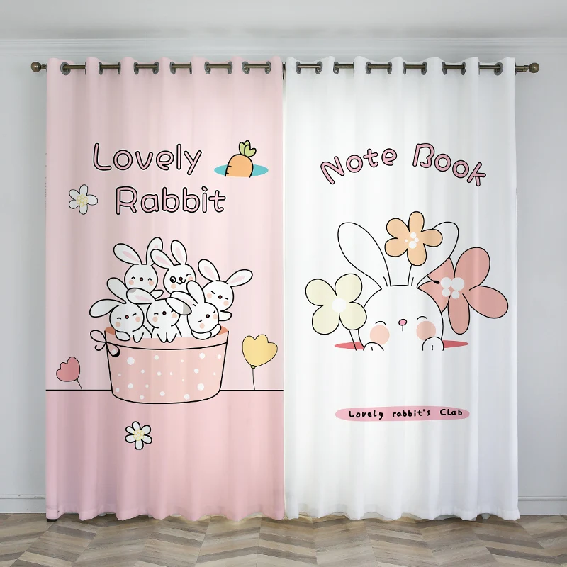 Multiple Pattern Of Cute Cartoon Rabbit Digital Printing Kid’S Shading Window Curtain For Girls