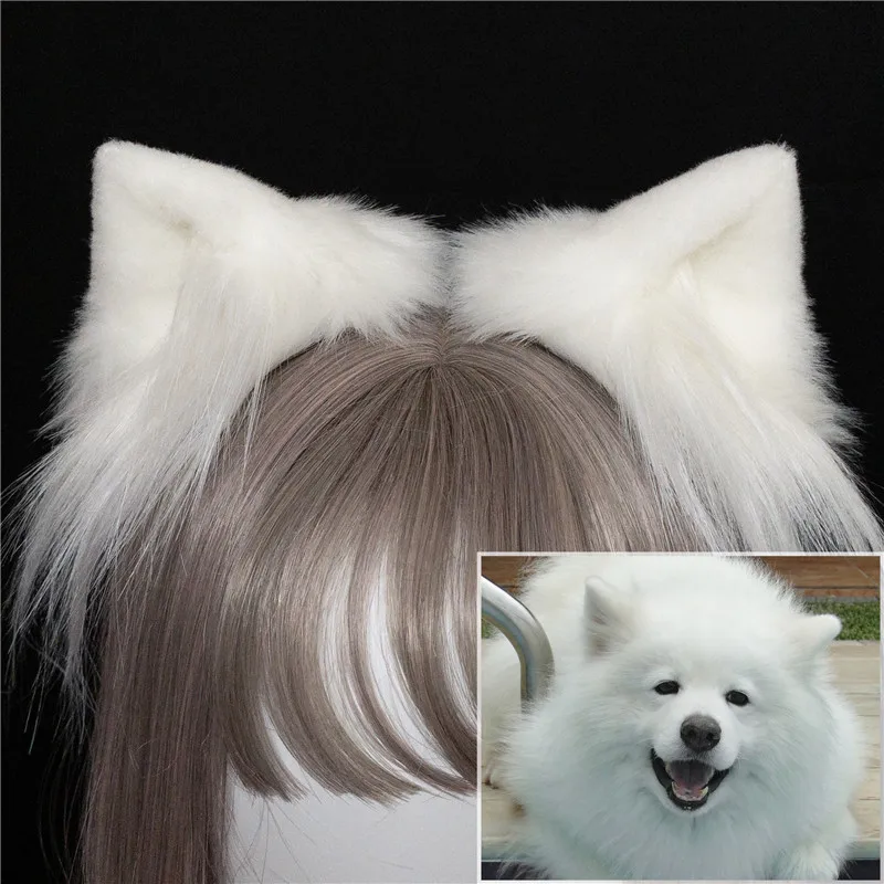 Solid White Samoye Dog Ear Beast Ear Headdress Lolita Handmade Original Cosplay Ear Hairhoop KC Headband