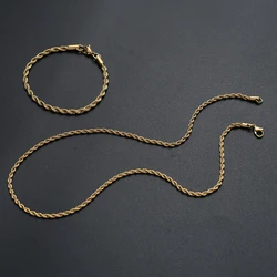 Hot sale 316L Stainless Steel Golden Twist Chain Necklace & Bracelet Fashion Jewelry Set For Men and Women drop shipping