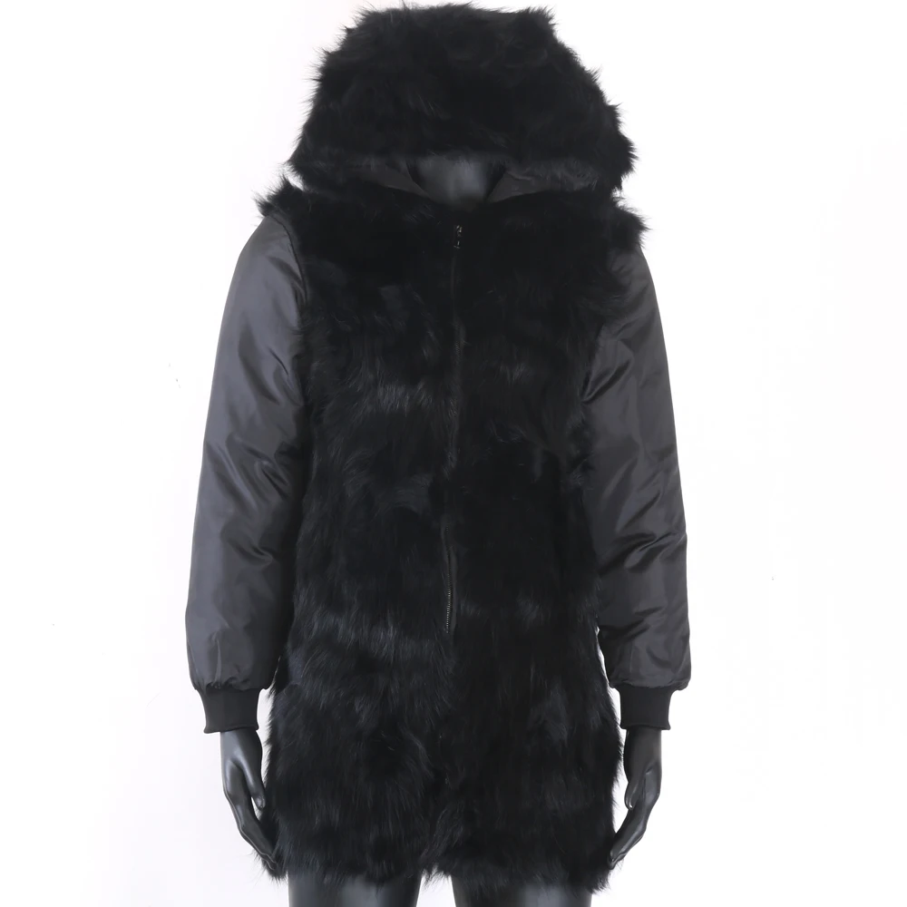 90cm Length Winter Men Long Real Fur Coat Can Match Shell and Fur Collar Parka