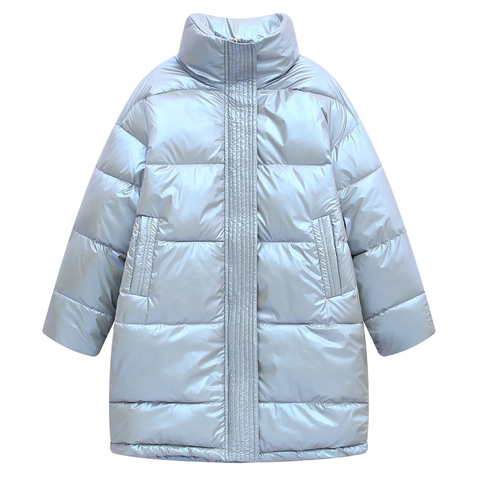 2023 Women Winter Jacket Plus Size Padded Long Coats Female Down Cotton Stand Collar Overcoat Mujer Glossy Black Warm Parka